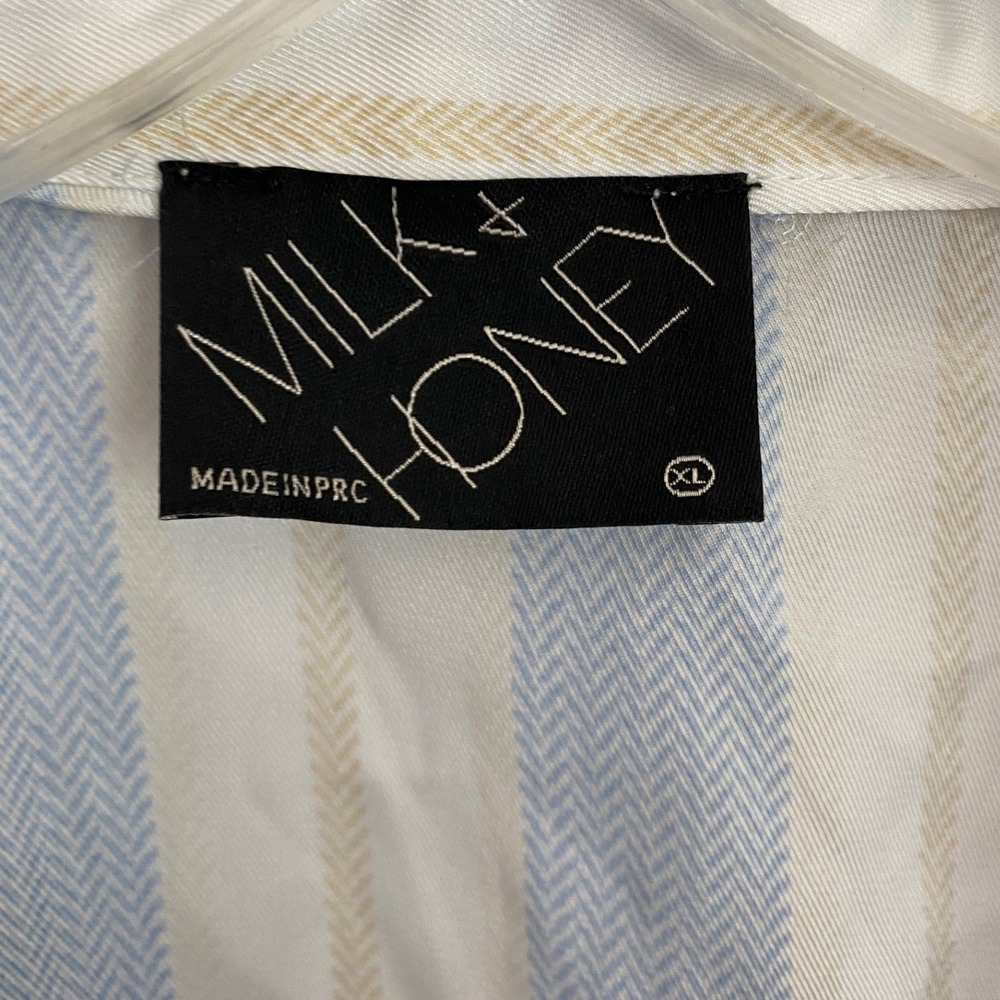 Milk & Honey Blue White Striped Puff Sleeve Button Up Blouse Top XL 41877T-3 - Picture 5 of 9